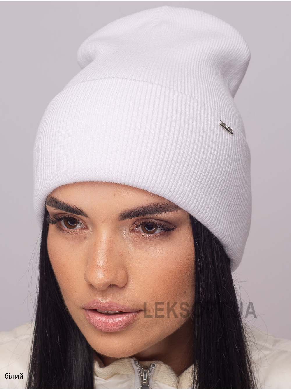 Жіноча шапка-ковпак з відворотом домiно