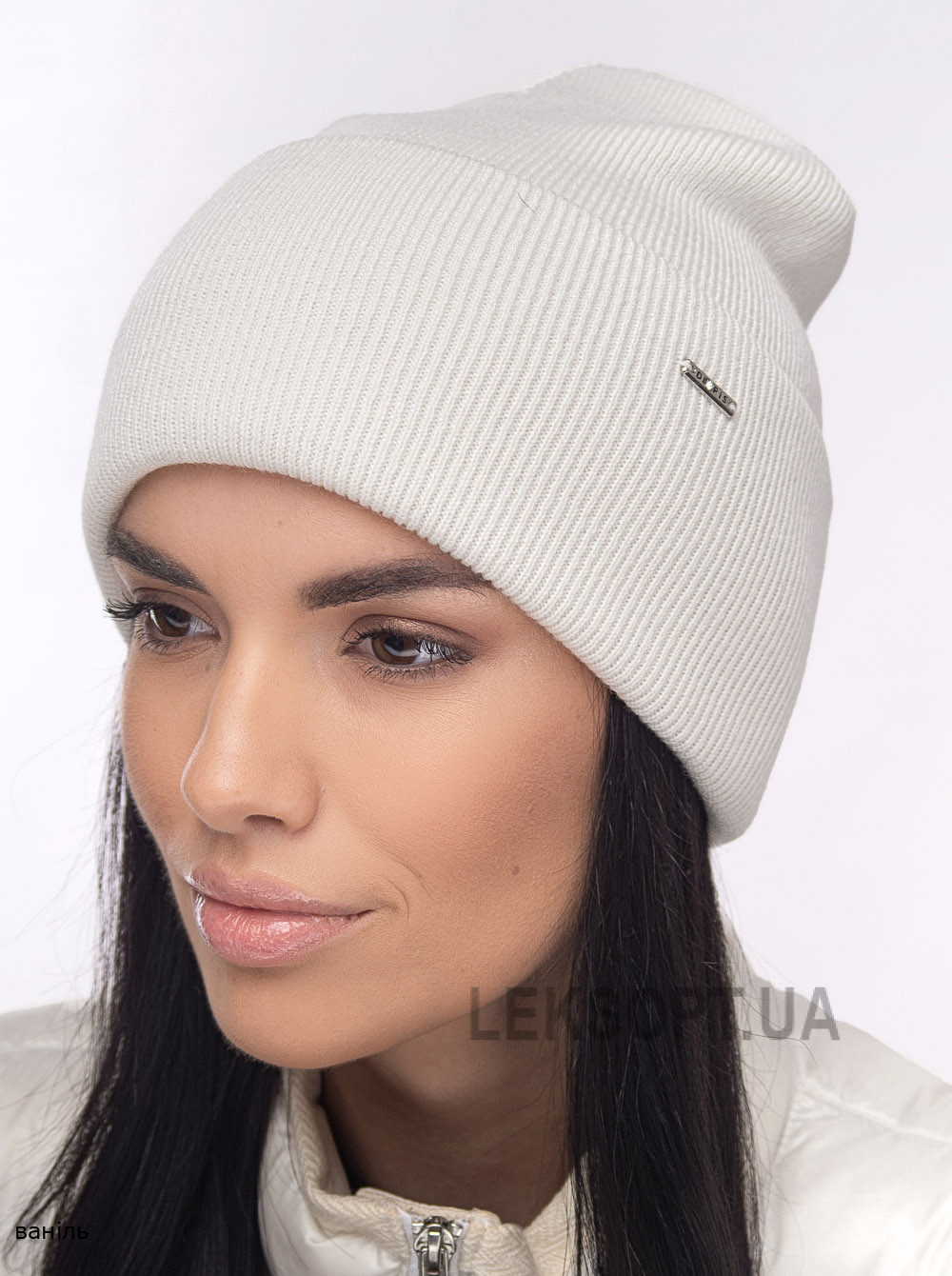 Жіноча шапка-ковпак з відворотом домiно