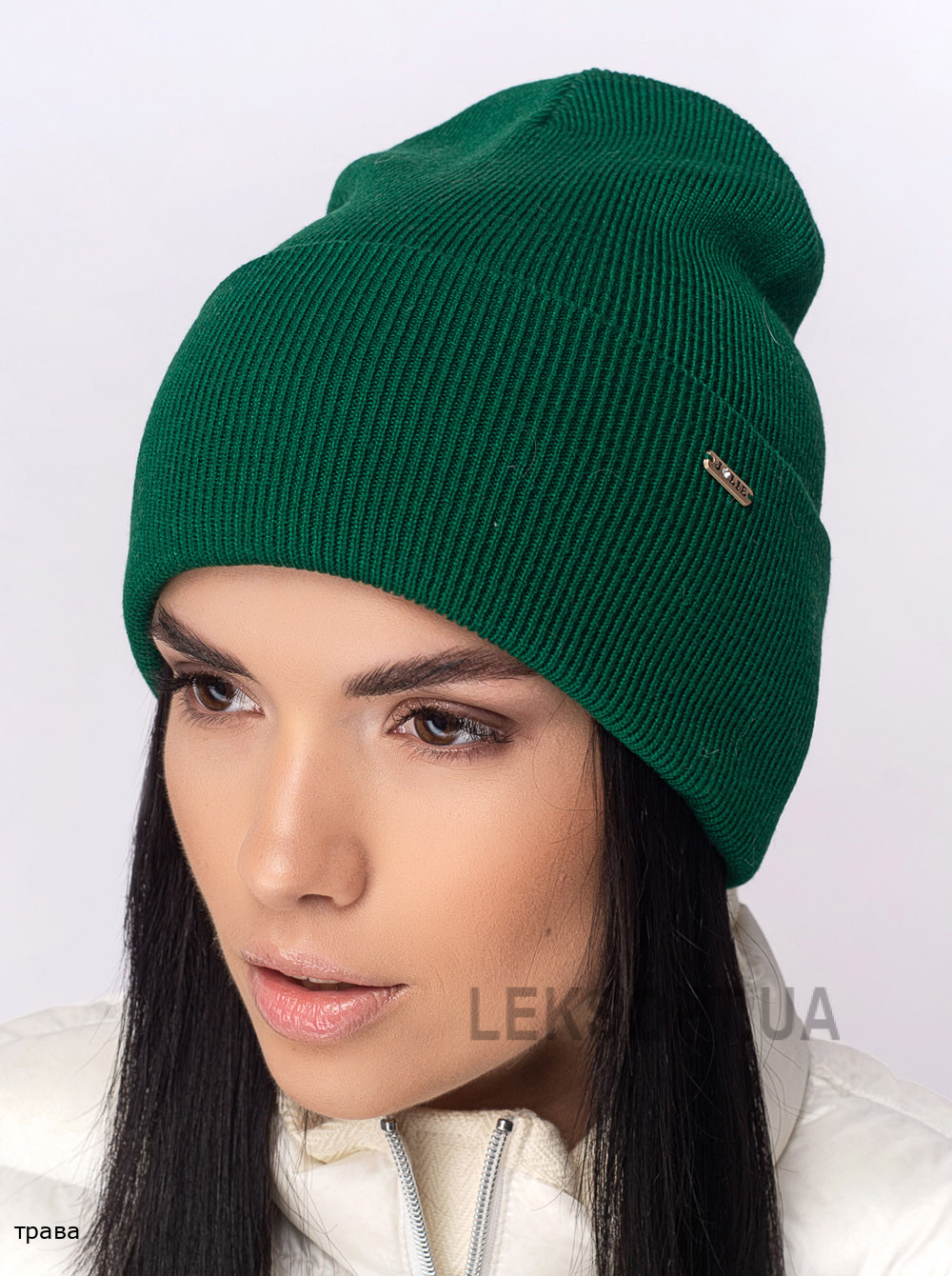 Жіноча шапка-ковпак з відворотом домiно