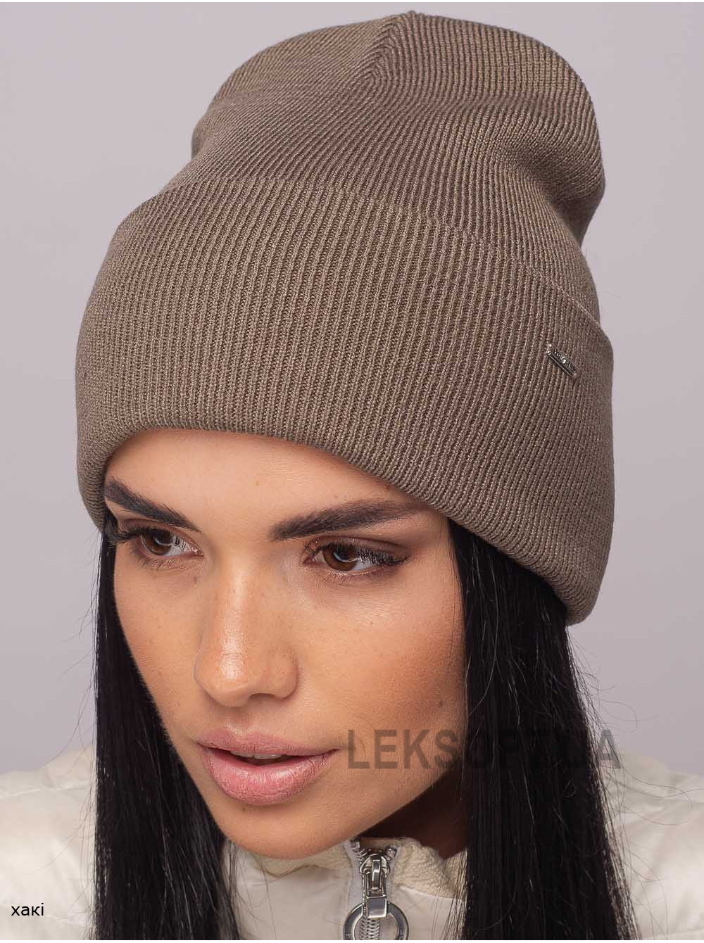 Жіноча шапка-ковпак з відворотом домiно