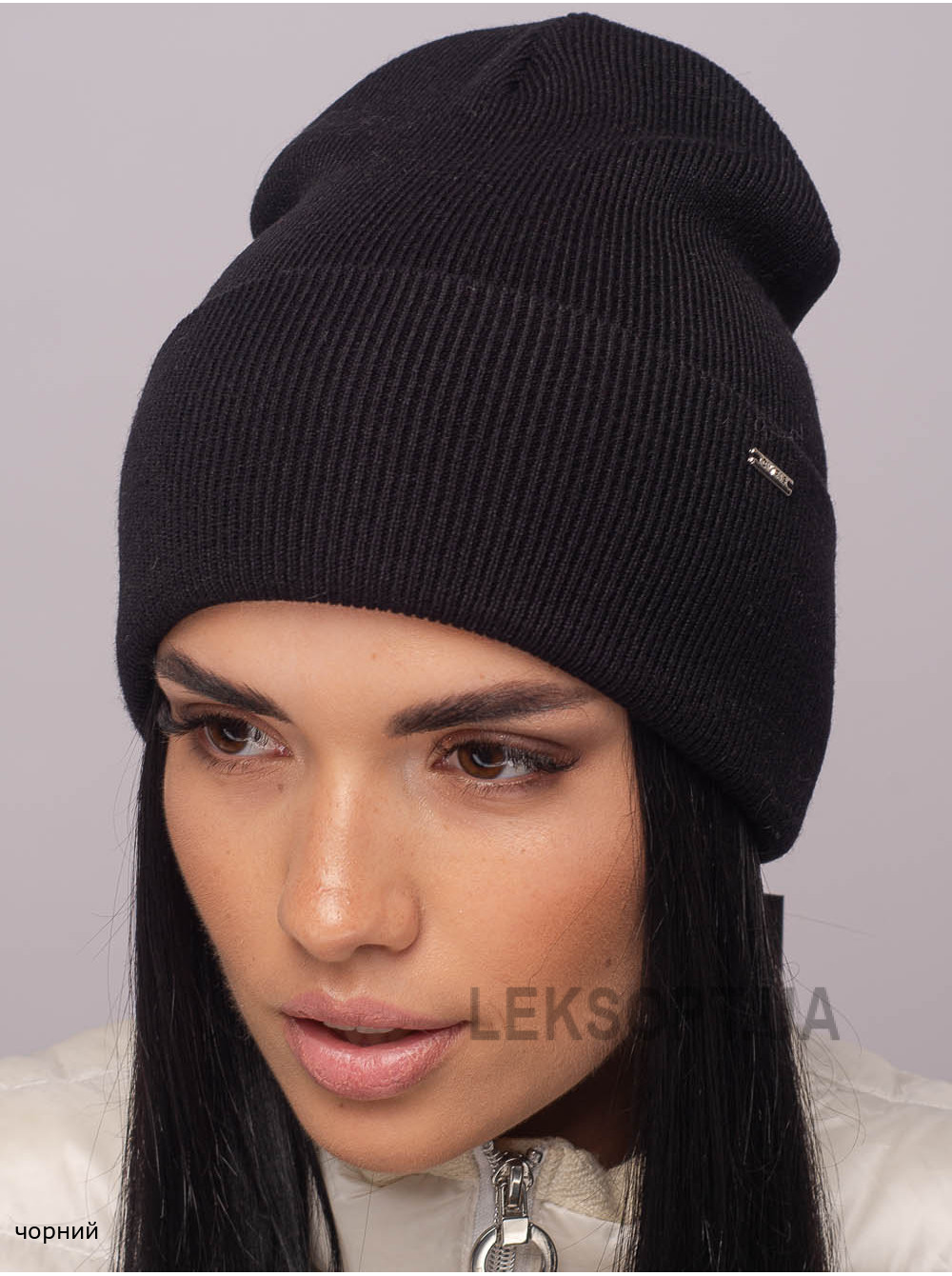 Жіноча шапка-ковпак з відворотом домiно