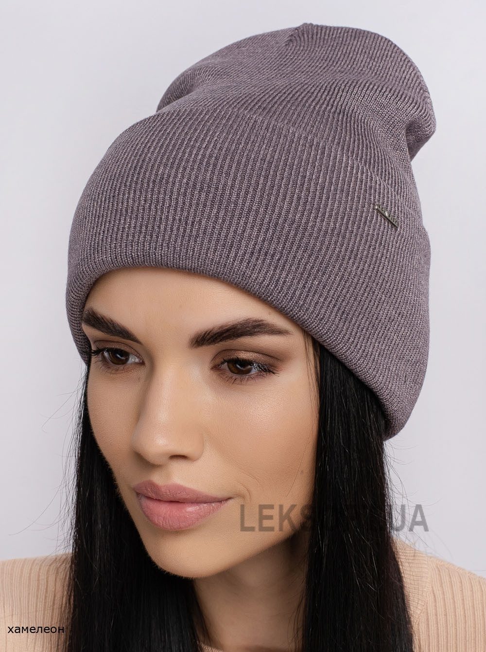 Жіноча шапка-ковпак з відворотом домiно