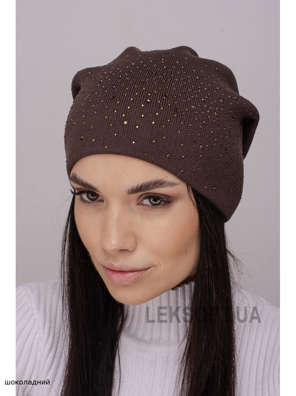 Жіноча шапка-ковпак зі стразами Денiм