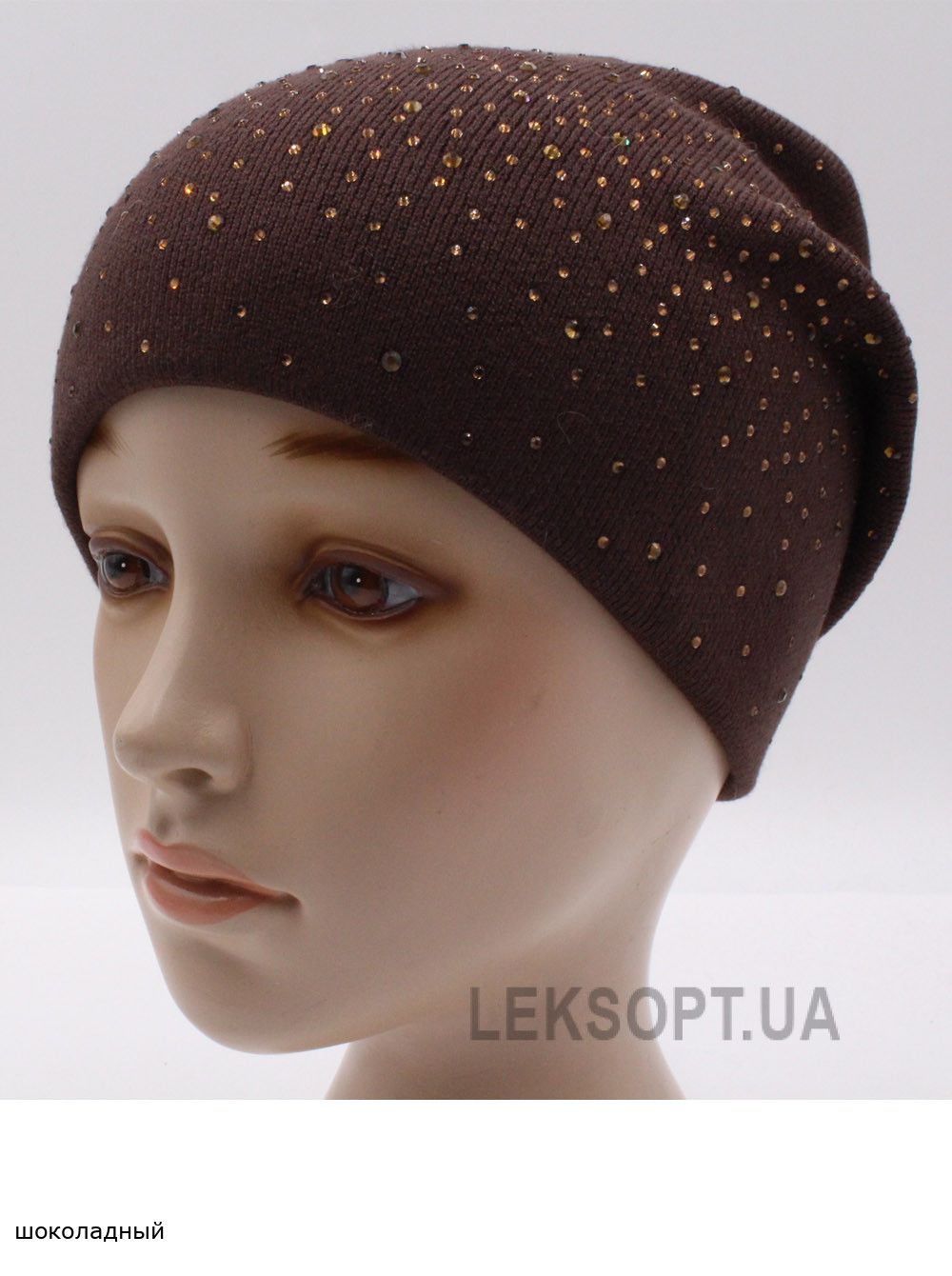 Женская шапка-колпак со стразами Деним